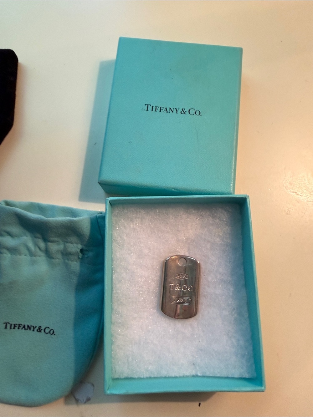 Tiffany & Co. Sterling Silver Dog Tag Pendant with Signature Blue Pouch